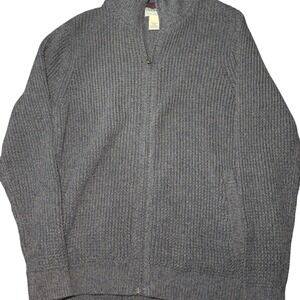 L.L.Bean Organic Cotton Waffle Knit Full-Zip Cardigan Sweater Small Gray 508221